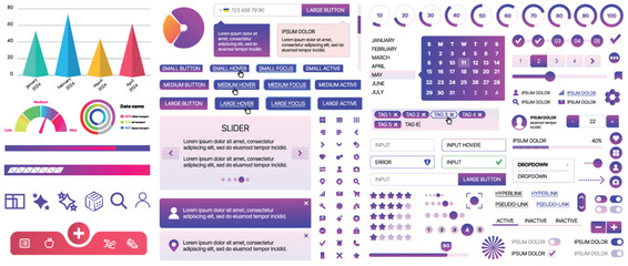 Fototapete - A set of UI components for mobile apps and websites. Includes buttons, panels, menus, sliders, and charts. Modern design for easy interaction, data management, and automation.