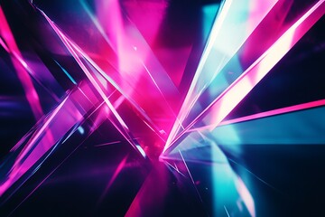 Aufkleber - Abstract neon pink and blue light rays intersecting.