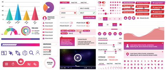 Fototapete - A set of UI components for mobile apps and websites. Includes buttons, panels, menus, sliders, and charts. Modern design for easy interaction, data management, and automation.
