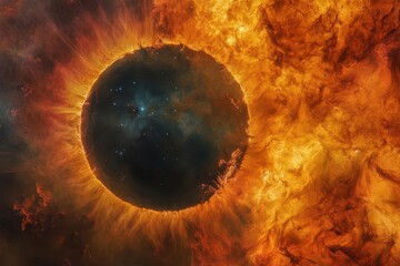 Wall Mural - majestic solar corona with dynamic plasma flares deep space nebula background cosmic rays in vibrant