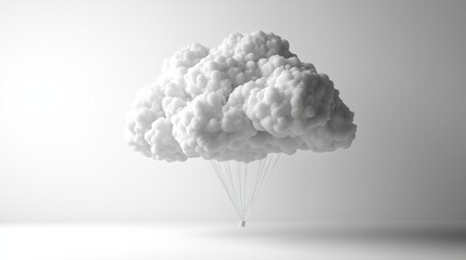 Wall Mural - A 3D model of a balloon shaped like a cloud, white and fluffy, against a white background with soft diffuse lighting