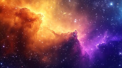 Canvas Print - Vibrant nebula in space with orange and purple hues, stars, and cosmic dust.