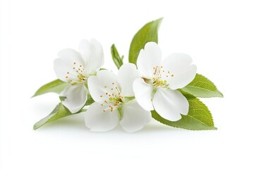Poster - Fresh white flowers with lush green leaves, perfect for decorative arrangements or botanical illustrations