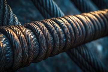 Poster - A close-up view of a metal rope against a black background