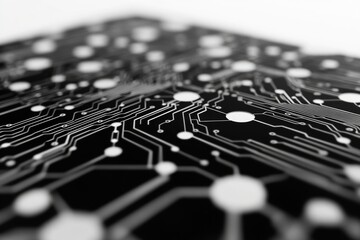 Poster - A close-up view of a black and white printed circuit board with various components
