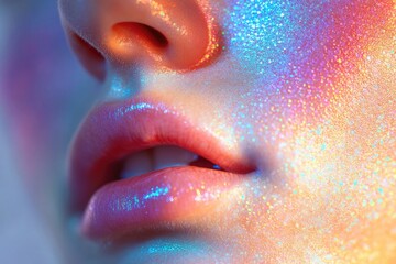 Poster - A close-up shot of a person's face covered in glitter, great for creative projects or social media posts