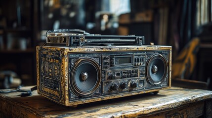 Aufkleber - A vintage radio sitting on a wooden table