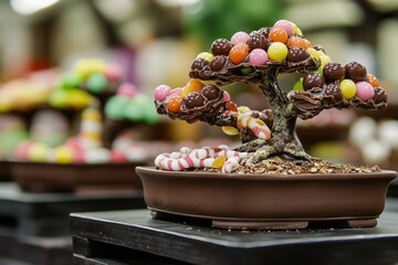 Poster - A miniature tree sculpture made from melted chocolate and candy, perfect for a sweet treat or dessert display