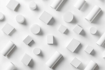 Poster - A collection of white geometric shapes on a white surface