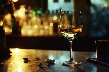 Poster - A glass of wine placed on a table, suitable for use in still life or everyday scenes