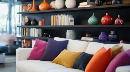 Poster - A warm and inviting living room filled with vibrant pillows