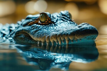 Poster - A close-up view of an alligator's head peeking out of the water, informative and useful for underwater or wildlife-related projects