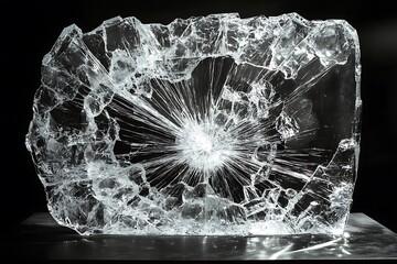 Poster - Cracked crystal block, radiating fractures, dark background.
