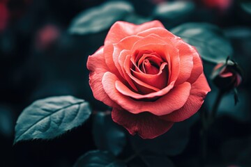 Aufkleber - A delicate pink rose with green leaves in the background, great for romantic or nature-themed designs