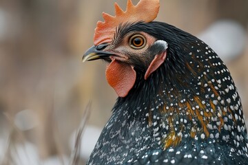 Aufkleber - A close-up view of a chicken's face, highlighting its distinctive red beak