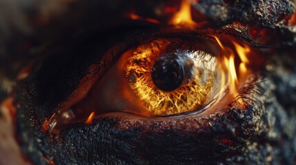 Poster - Close-up of an eye with flames burning in the background, perfect for representing intense emotions or dramatic scenes