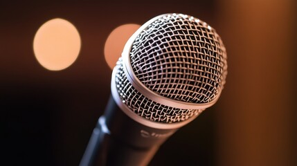 Poster - A close-up view of a microphone with a blurry background, ideal for use in music or audio-related contexts
