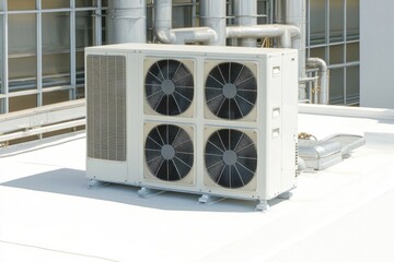 Poster - A pair of air conditioning units sitting atop a building, providing cooling relief to the surrounding area
