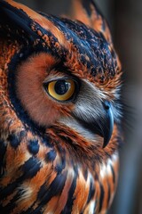 Aufkleber - A close-up view of an owl's face with bright yellow eyes