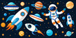 © Tetiana Shpak - A set of space-themed elements for children with an astronaut, rockets and planets