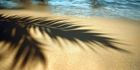 Poster - A silhouette of a palm tree against the bright blue sky on a sandy beach, great for travel and nature-related themes
