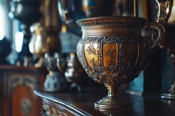 Poster - A simple arrangement of a vase on a wooden table, perfect for interior design and lifestyle photography