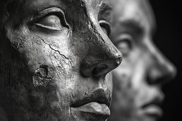Aufkleber - A close-up view of a statue depicting a woman's face with intricate details