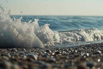 Poster - A close-up view of a wave crashing on the shore