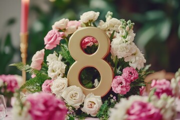 Aufkleber - A number eight isolated among flowers, perfect for illustrations or designs requiring this unique combination