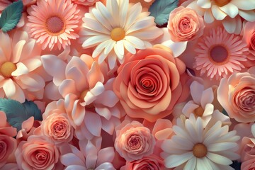 Poster - A detailed view of a floral arrangement with various blooming flowers