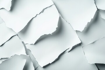 Poster - A collection of ripped and torn paper fragments scattered on a table, ideal for representing chaos or disorganization in a scene
