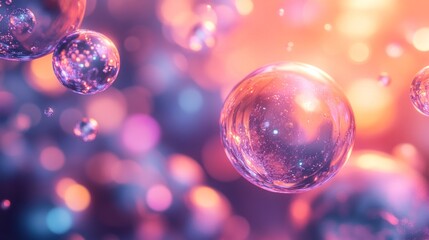Wall Mural - transparent bubbles floating amidst blurry lights of different colors