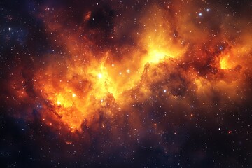 Aufkleber - Fiery orange nebula in deep space with stars.