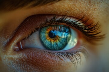Poster - A close-up shot of a person's blue eye with details on the iris and eyelashes