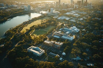 Poster - Aerial view of a city with a river flowing through it, suitable for maps or urban planning projects