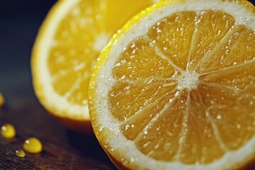 Poster - A close-up shot of a sliced lemon on a table, great for food or still life photography