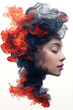 © SolaruS - Serene profile of a woman, her hair merging with abstract, fiery ink clouds.  A captivating blend of realism and surrealism, perfect for themes of imagination, creativity, passion, or inner strength.