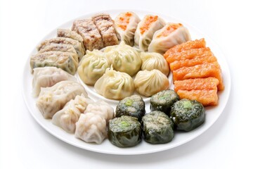 Poster - A plate filled with steaming hot dumplings and fresh carrots, perfect for a cozy meal or snack