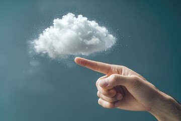 Aufkleber - A person's hand is pointing upwards towards a cloud, suggesting a connection to the sky and possibly divine guidance