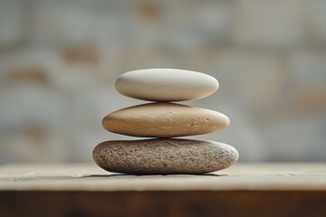 Poster - A natural arrangement of stones resting on a wooden surface, great for still life or decorative uses