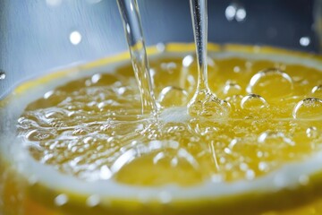 Aufkleber - A close-up shot of a slice of lemon with a bright yellow color and a few seeds visible