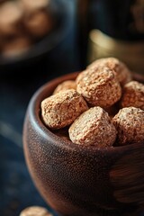 Poster - A wooden bowl filled with various types of nuts sitting on a table