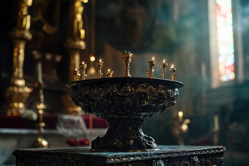 Poster - A large metal bowl filled with candles on top, great for decoration or photography props