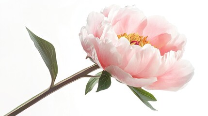Poster - A single pink flower with green leaves on a stem