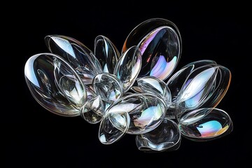 Aufkleber - Iridescent glass orbs cluster on black background.