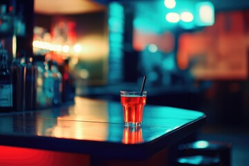 Aufkleber - A glass of red liquid sits atop a wooden counter, ready for consumption