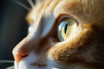Poster - A detailed view of a cat's facial features, showcasing its vibrant green eyes
