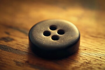 Poster - Close-up of a small button on a wooden table with a natural finish