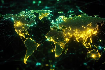 Poster - A map of the world with glowing lights, perfect for futuristic or sci-fi illustrations