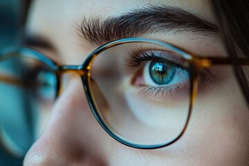 Poster - A close-up shot of a person wearing glasses, looking directly at the camera